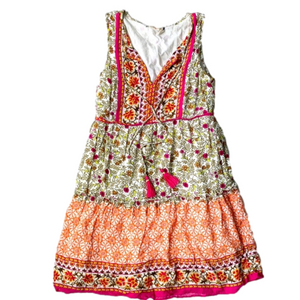 CHELSEA & Violet Sleeveless Boho Floral Tiered V Neck Sundress XS